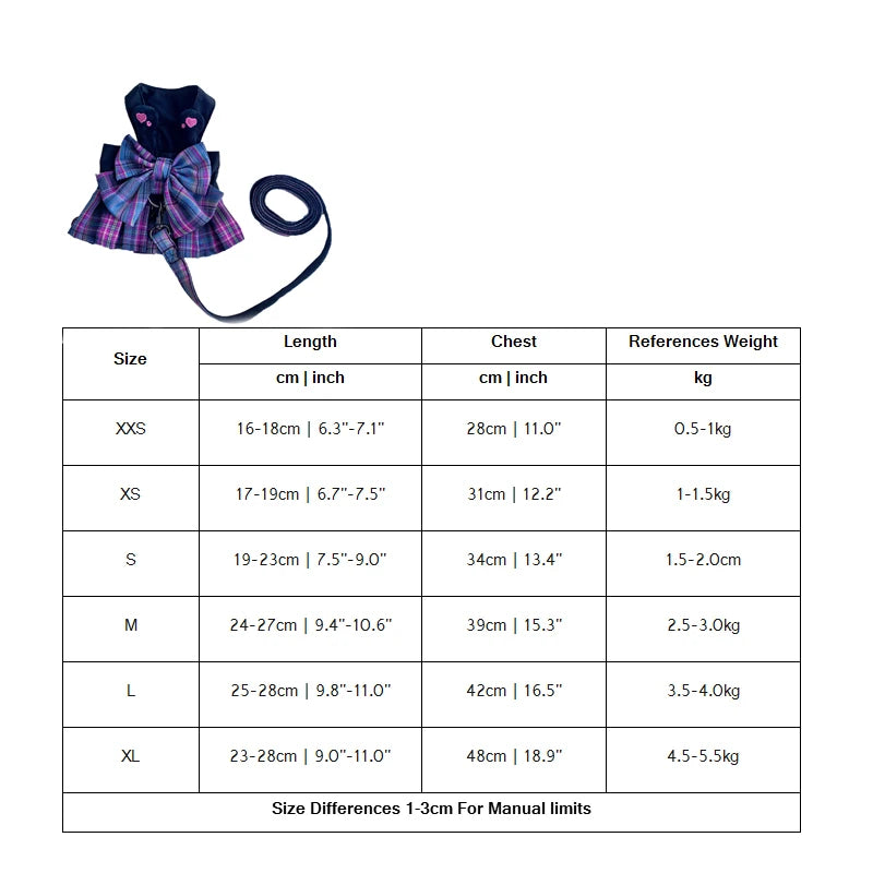 Princess Bow Dog Harness Dress with Leash – Purple & Pink