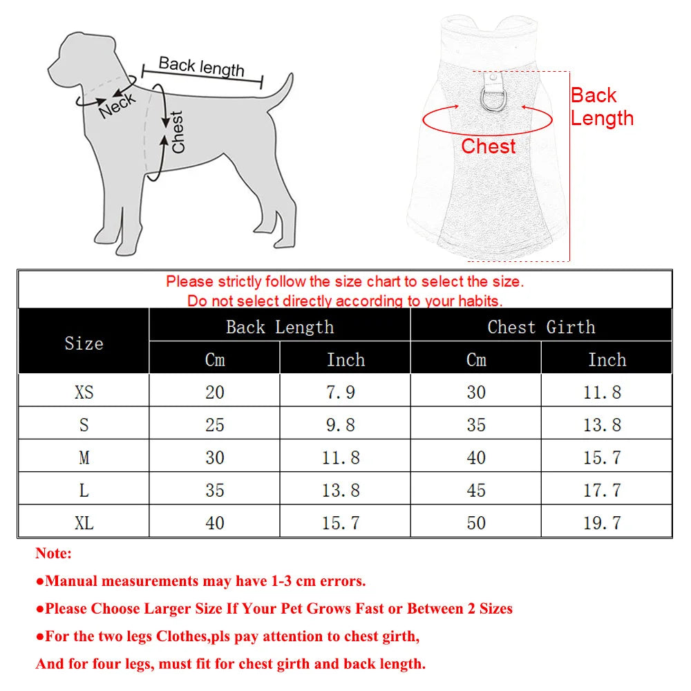 Winter Fleece Dog Jacket Vest with D-Ring – Small Dogs & Cat