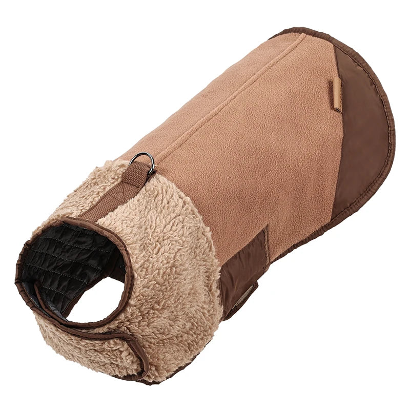 Sherpa Suede Dog Coat - Adjustable Warm Fleece Winter Jacket