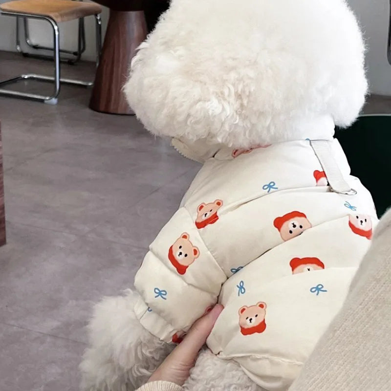 Style Bear Print Pet Coat – Warm Cotton Winter Outfit