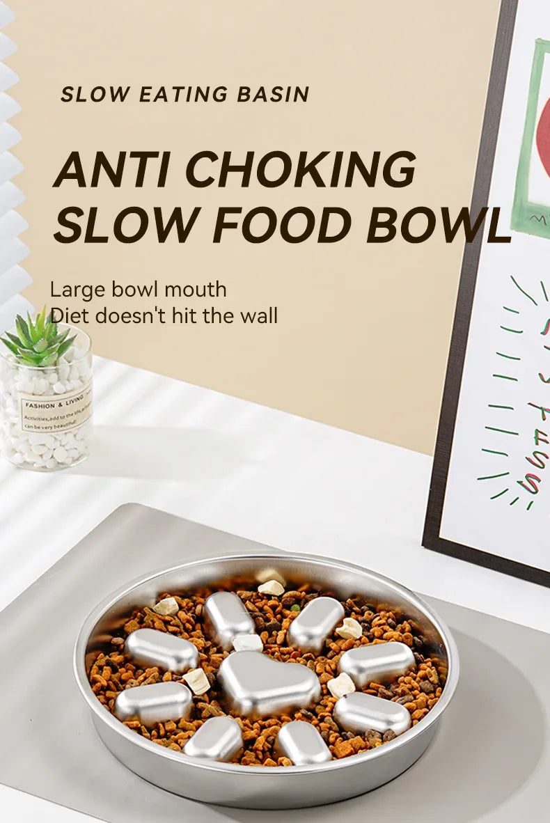 Stainless Steel Slow Feeder Dog Bowl – Non-Slip, Large Capacity
