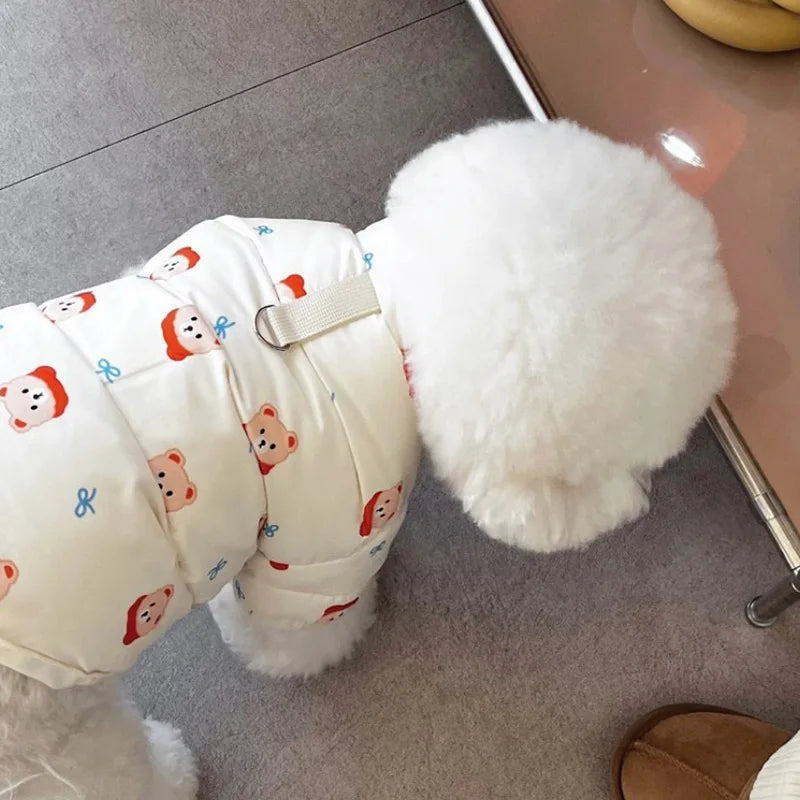 Style Bear Print Pet Coat – Warm Cotton Winter Outfit