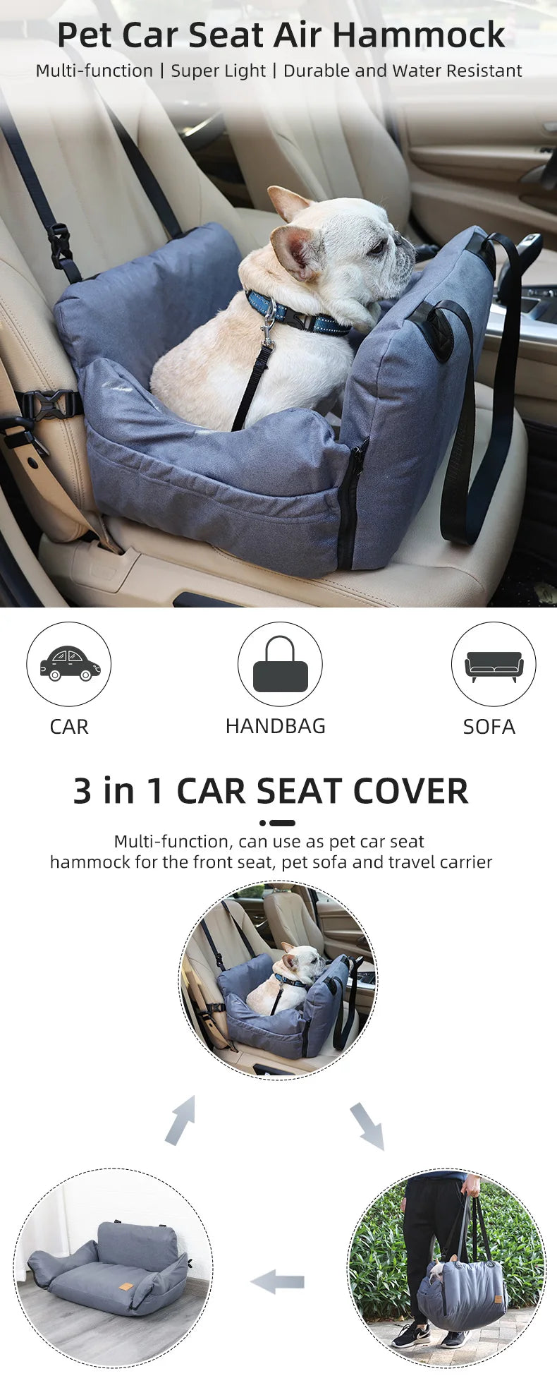 Inflatable Dog Car Seat Bed – Portable Booster for Small Pets