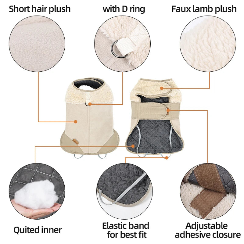 Sherpa Suede Dog Coat - Adjustable Warm Fleece Winter Jacket