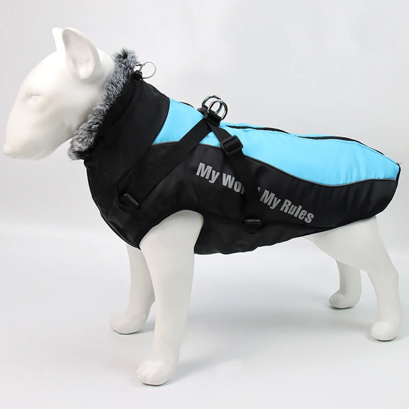 Winter Dog Coat with Harness – Warm Padded Jacket for Big Dogs
