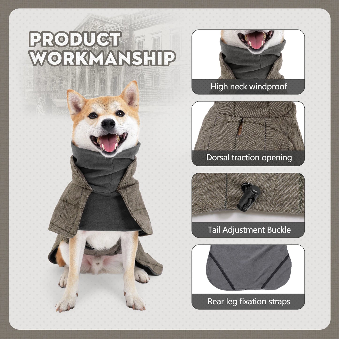 British Style Plaid Dog Jacket – Warm Adjustable Winter Coat