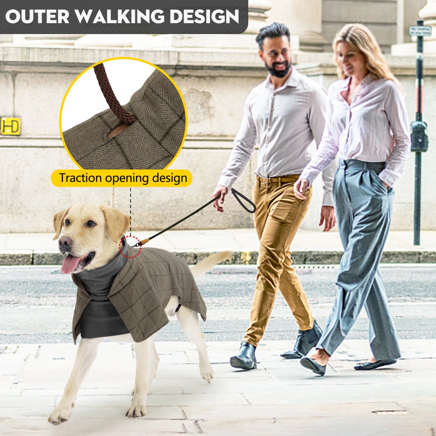 British Style Plaid Dog Jacket – Warm Adjustable Winter Coat