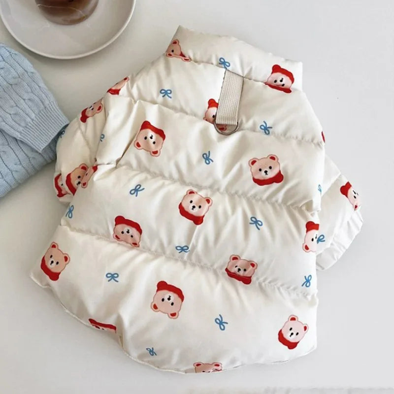 Style Bear Print Pet Coat – Warm Cotton Winter Outfit