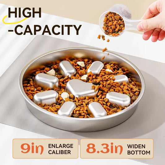 Stainless Steel Slow Feeder Dog Bowl – Non-Slip, Large Capacity