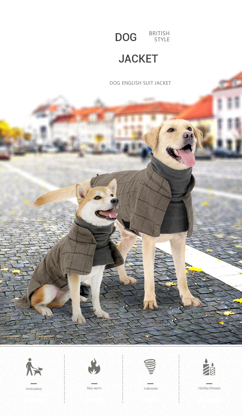 British Style Plaid Dog Jacket – Warm Adjustable Winter Coat