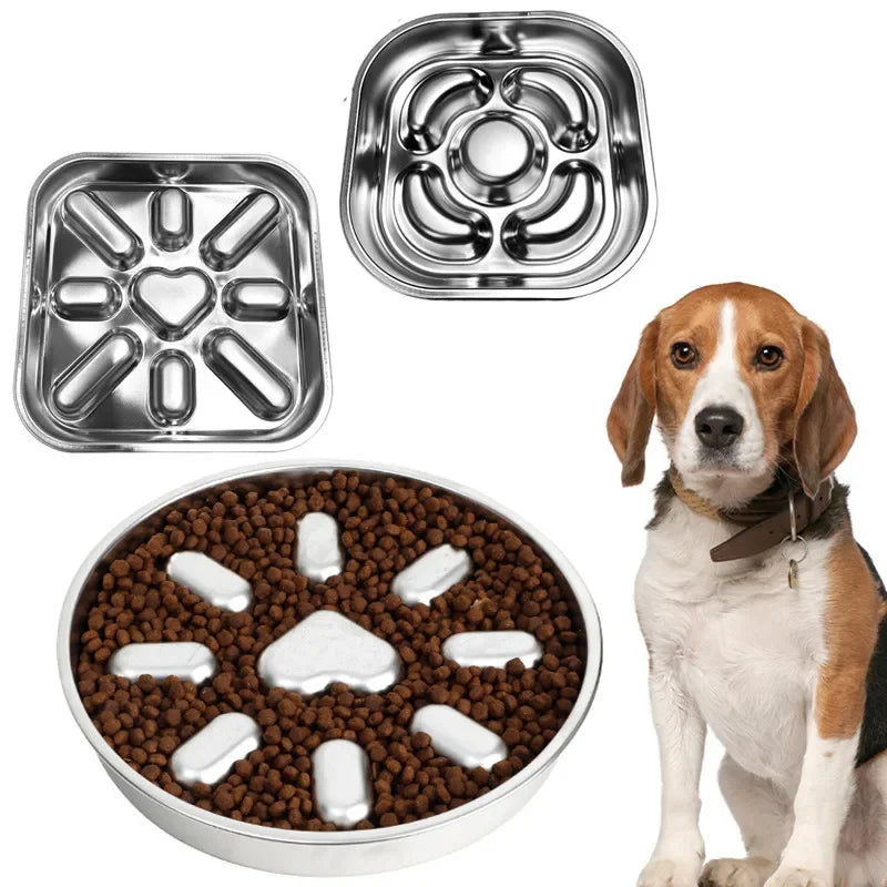 Stainless Steel Slow Feeder Dog Bowl – Non-Slip, Large Capacity