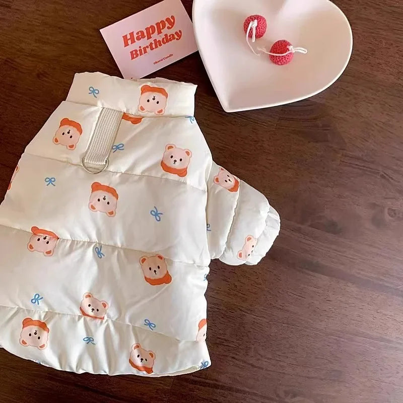 Style Bear Print Pet Coat – Warm Cotton Winter Outfit