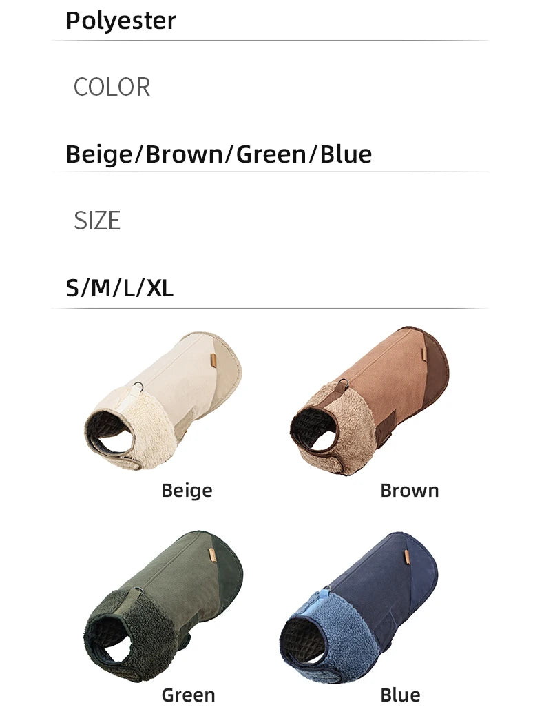 Sherpa Suede Dog Coat - Adjustable Warm Fleece Winter Jacket