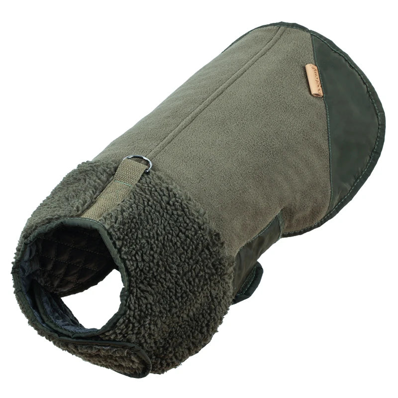 Sherpa Suede Dog Coat - Adjustable Warm Fleece Winter Jacket