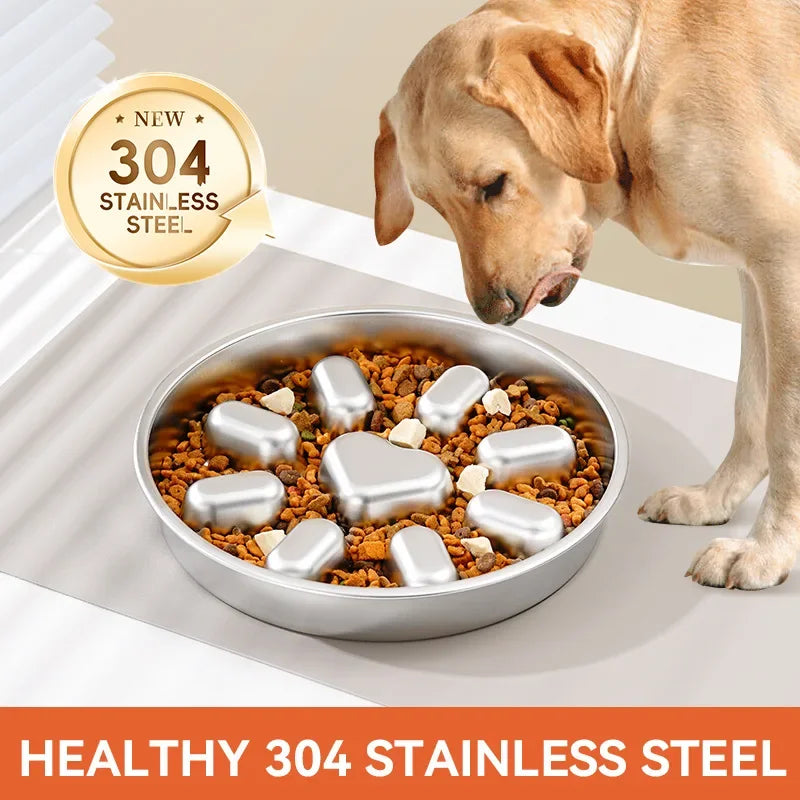 Stainless Steel Slow Feeder Dog Bowl – Non-Slip, Large Capacity