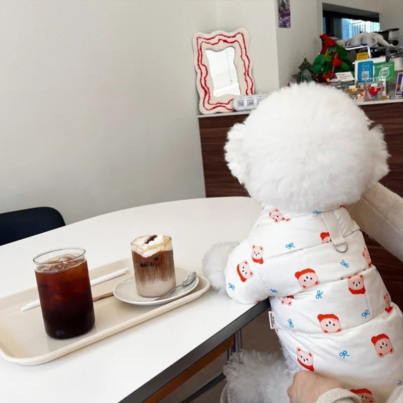 Style Bear Print Pet Coat – Warm Cotton Winter Outfit