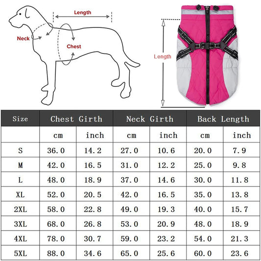 Waterproof Winter Dog Jacket with Harness – Small to Large Dogs