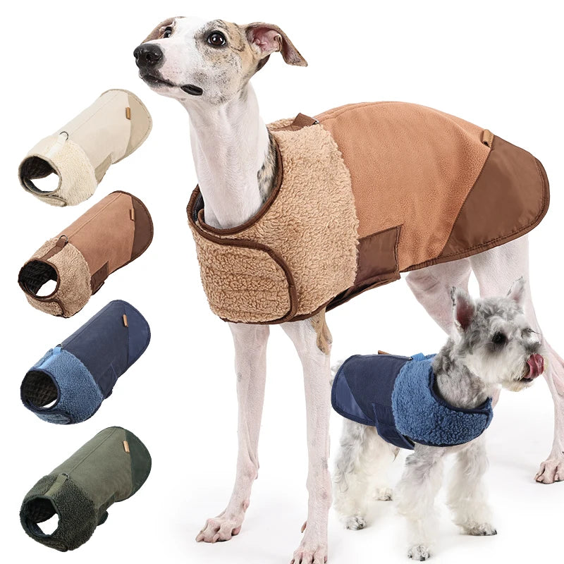 Sherpa Suede Dog Coat - Adjustable Warm Fleece Winter Jacket