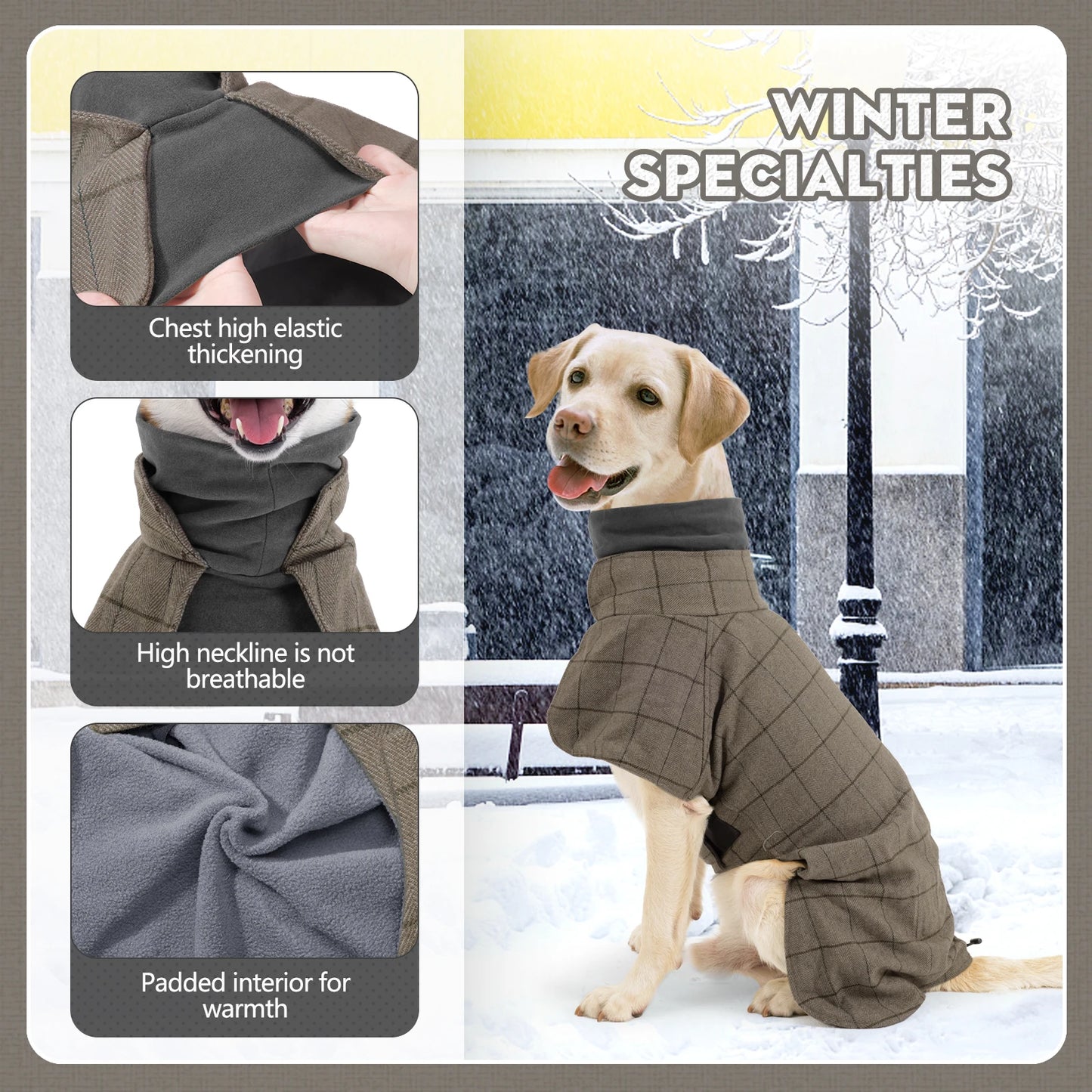 British Style Plaid Dog Jacket – Warm Adjustable Winter Coat