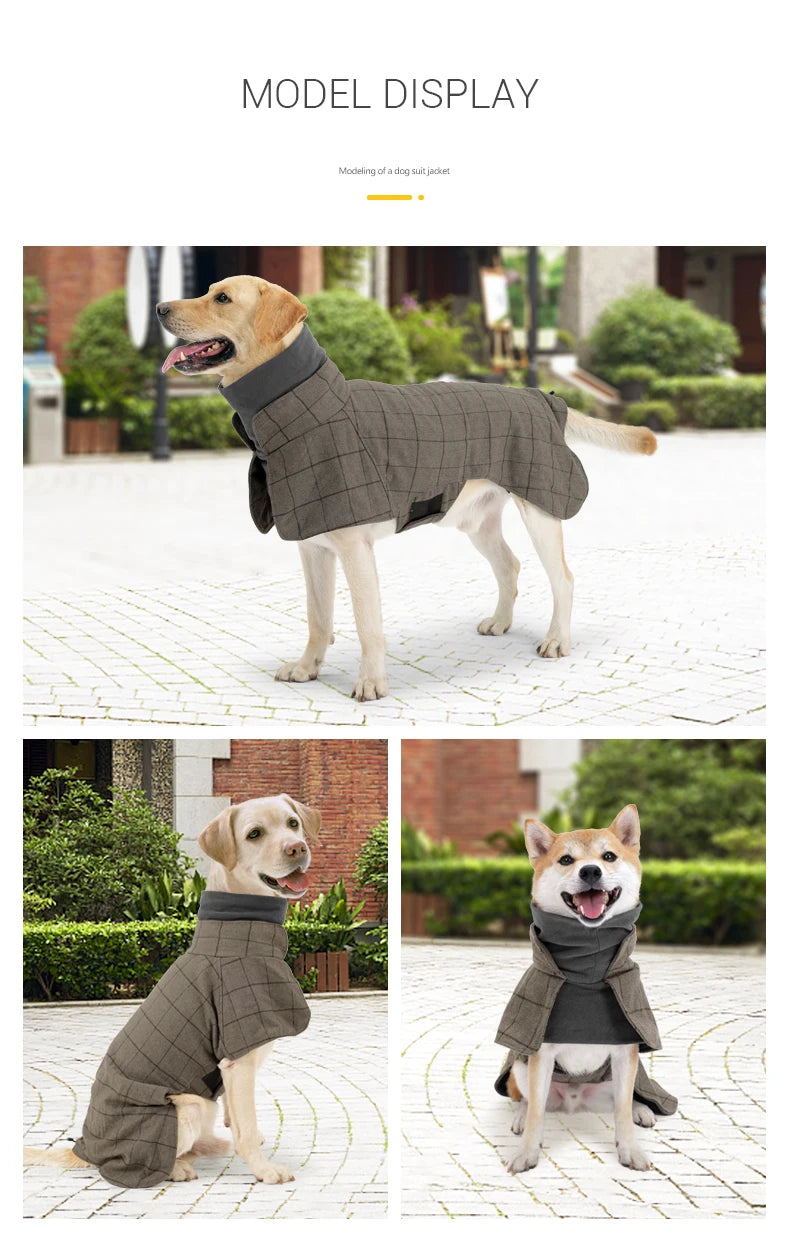 British Style Plaid Dog Jacket – Warm Adjustable Winter Coat