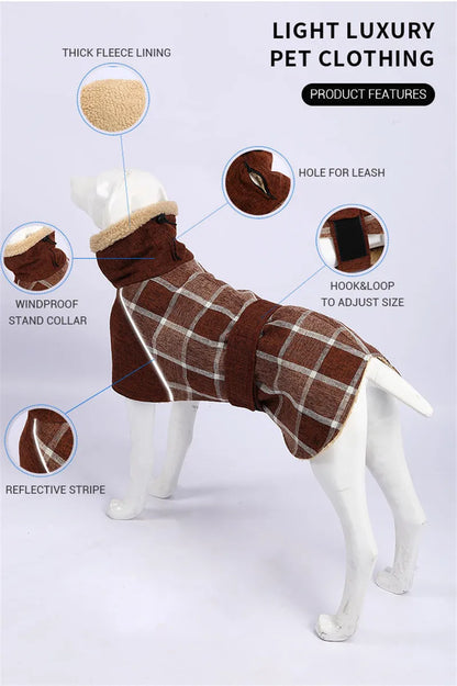 Plaid Winter Dog Jacket – Reflective & Windproof