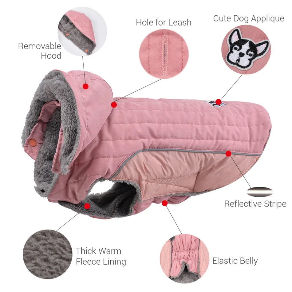 Thick Fleece Winter Dog Jacket – Reflective & Adjustable Coat