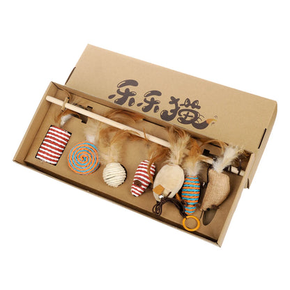 Interactive Cat Toy Set – Rods with Fleece Mouse Toys