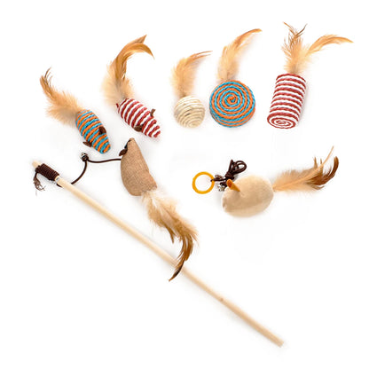 Interactive Cat Toy Set – Rods with Fleece Mouse Toys
