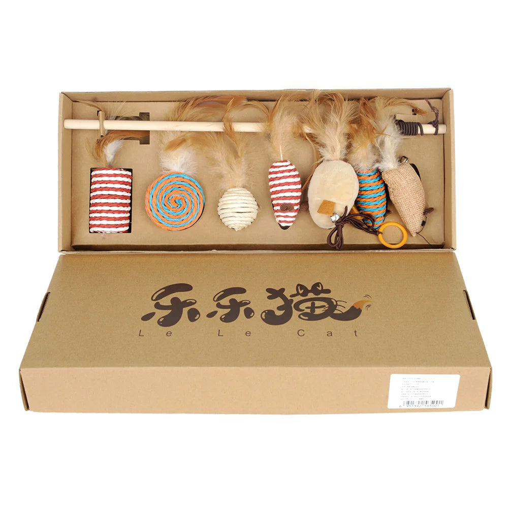 Interactive Cat Toy Set – Rods with Fleece Mouse Toys
