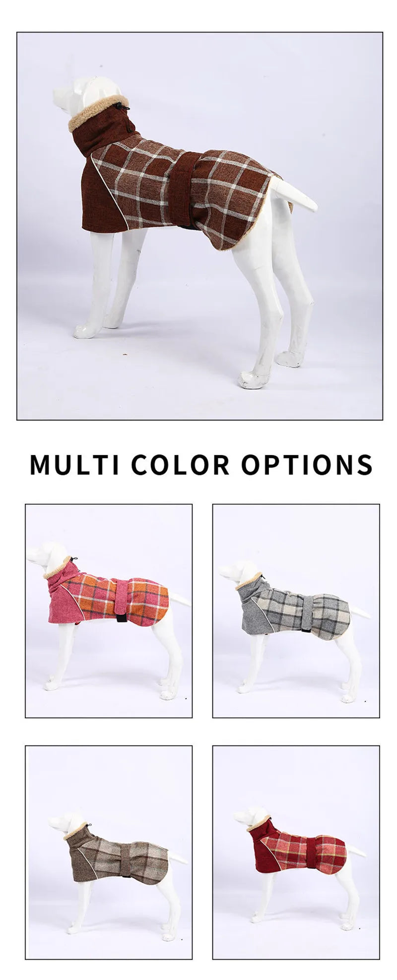 Plaid Winter Dog Jacket – Reflective & Windproof