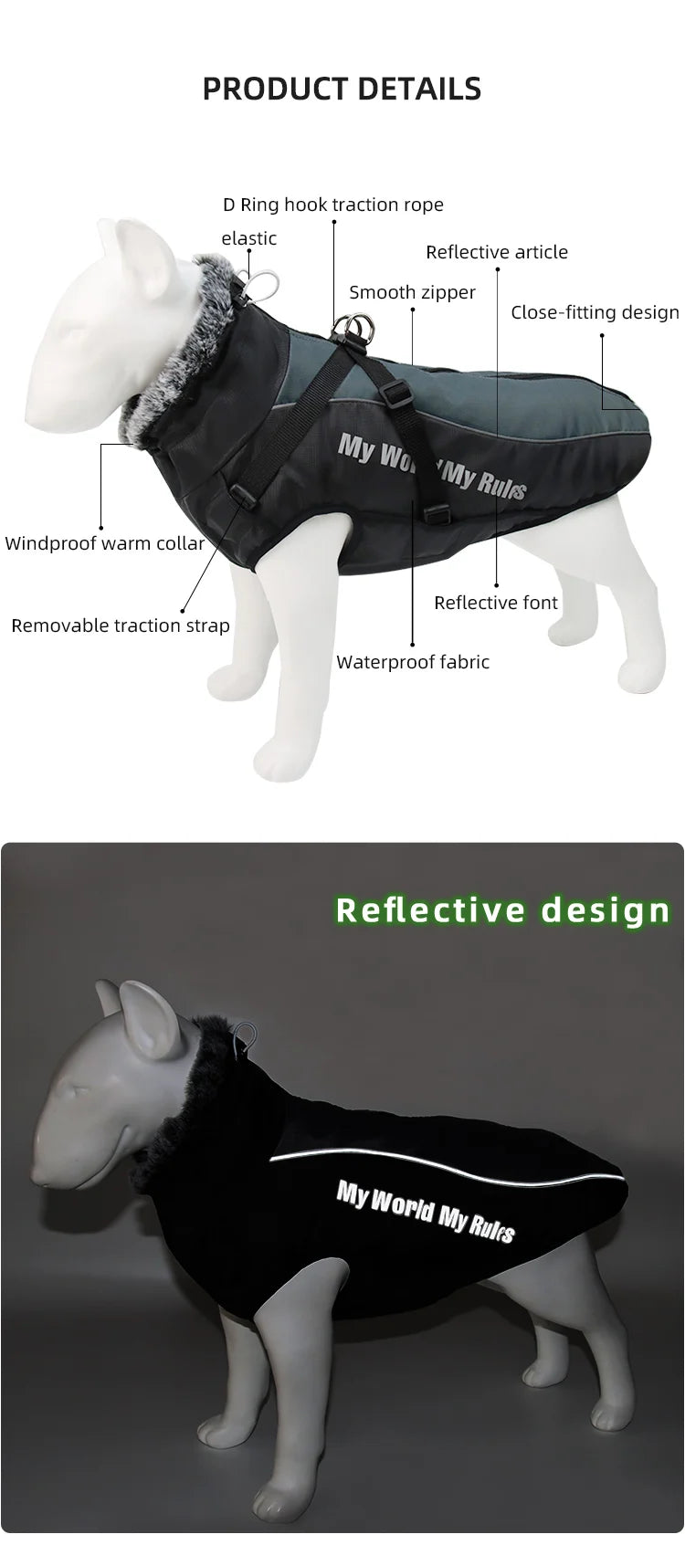 Winter Dog Coat with Harness – Warm Padded Jacket for Big Dogs