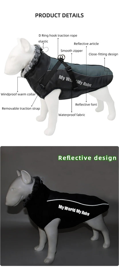 Winter Dog Coat with Harness – Warm Padded Jacket for Big Dogs