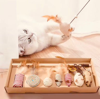 Interactive Cat Toy Set – Rods with Fleece Mouse Toys