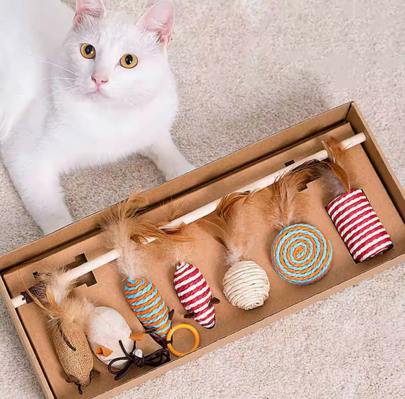 Interactive Cat Toy Set – Rods with Fleece Mouse Toys