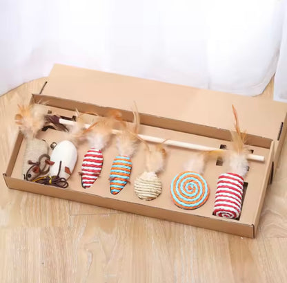 Interactive Cat Toy Set – Rods with Fleece Mouse Toys