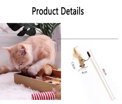 Interactive Cat Toy Set – Rods with Fleece Mouse Toys