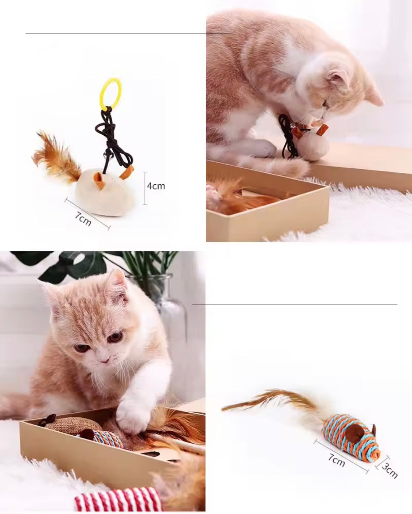 Interactive Cat Toy Set – Rods with Fleece Mouse Toys