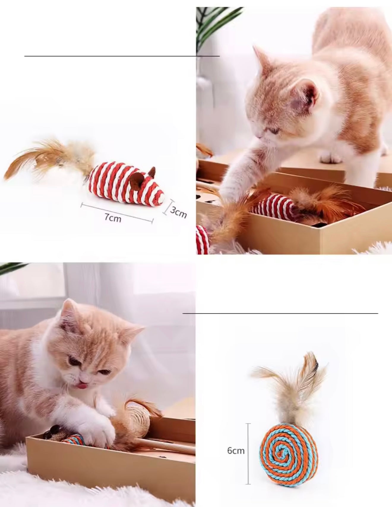 Interactive Cat Toy Set – Rods with Fleece Mouse Toys