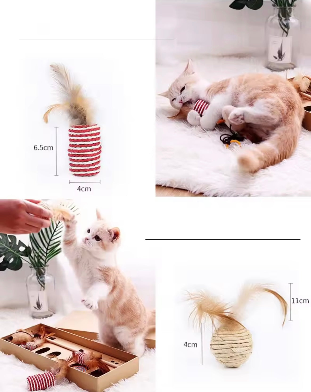 Interactive Cat Toy Set – Rods with Fleece Mouse Toys