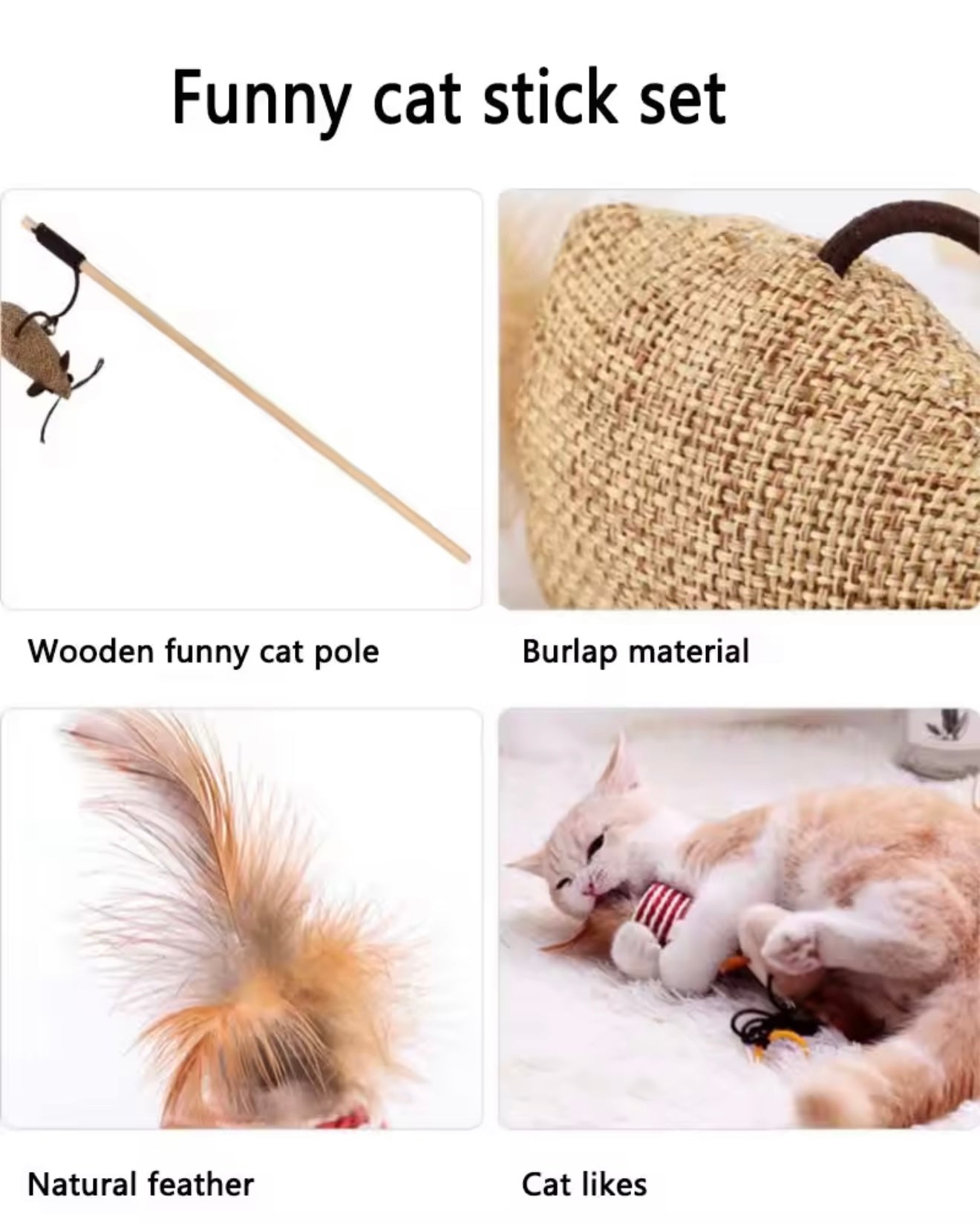 Interactive Cat Toy Set – Rods with Fleece Mouse Toys