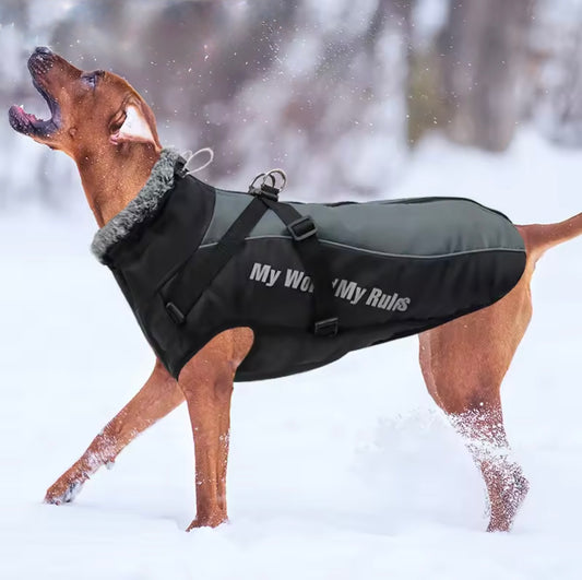 Winter Dog Coat with Harness – Warm Padded Jacket for Big Dogs