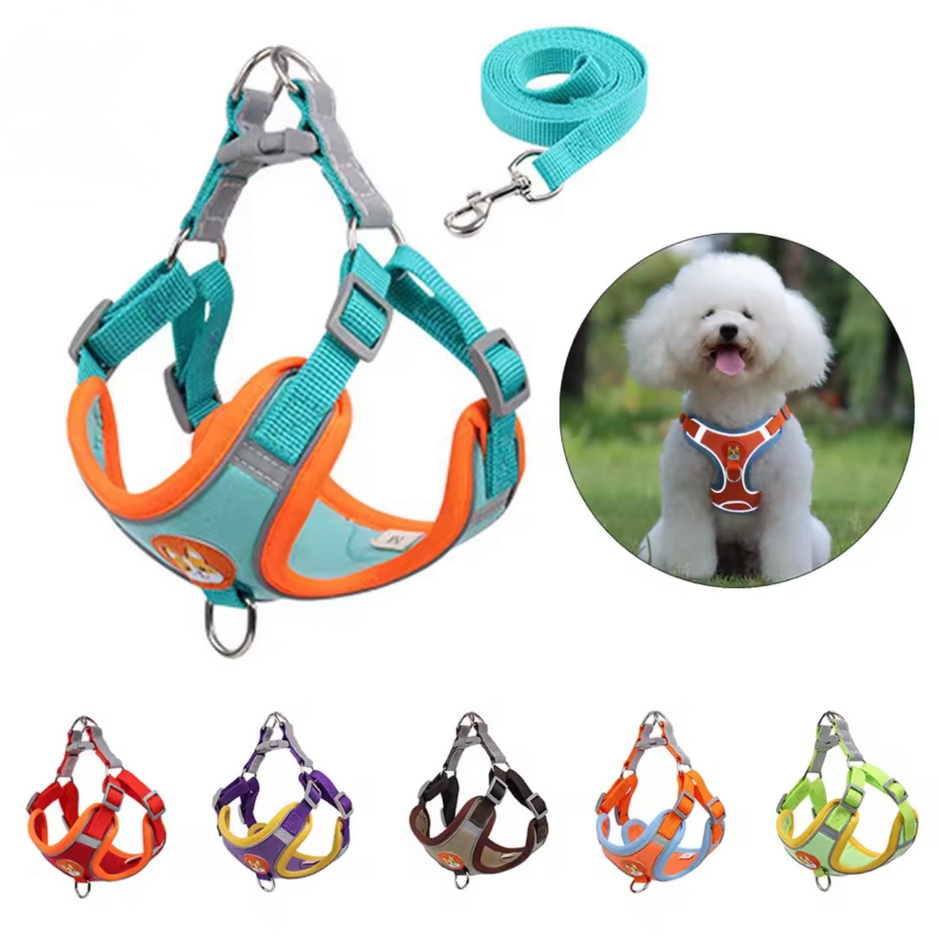 No Pull Reflective Dog Harness & Leash Set – Small Pets
