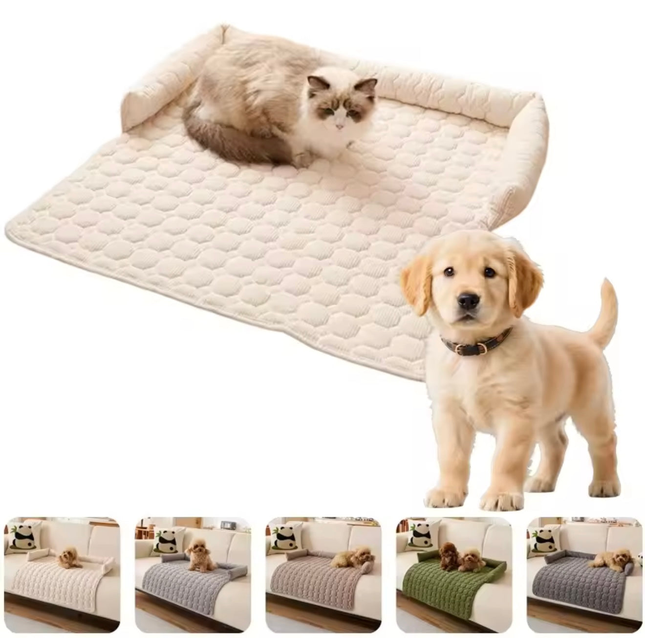 Corduroy Pet Bed Mat with Neck Pillow – Washable & Waterproof