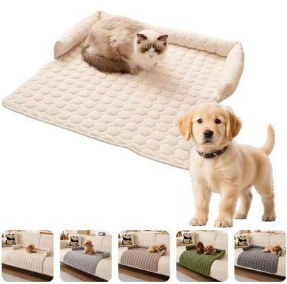 Corduroy Pet Bed Mat with Neck Pillow – Washable & Waterproof