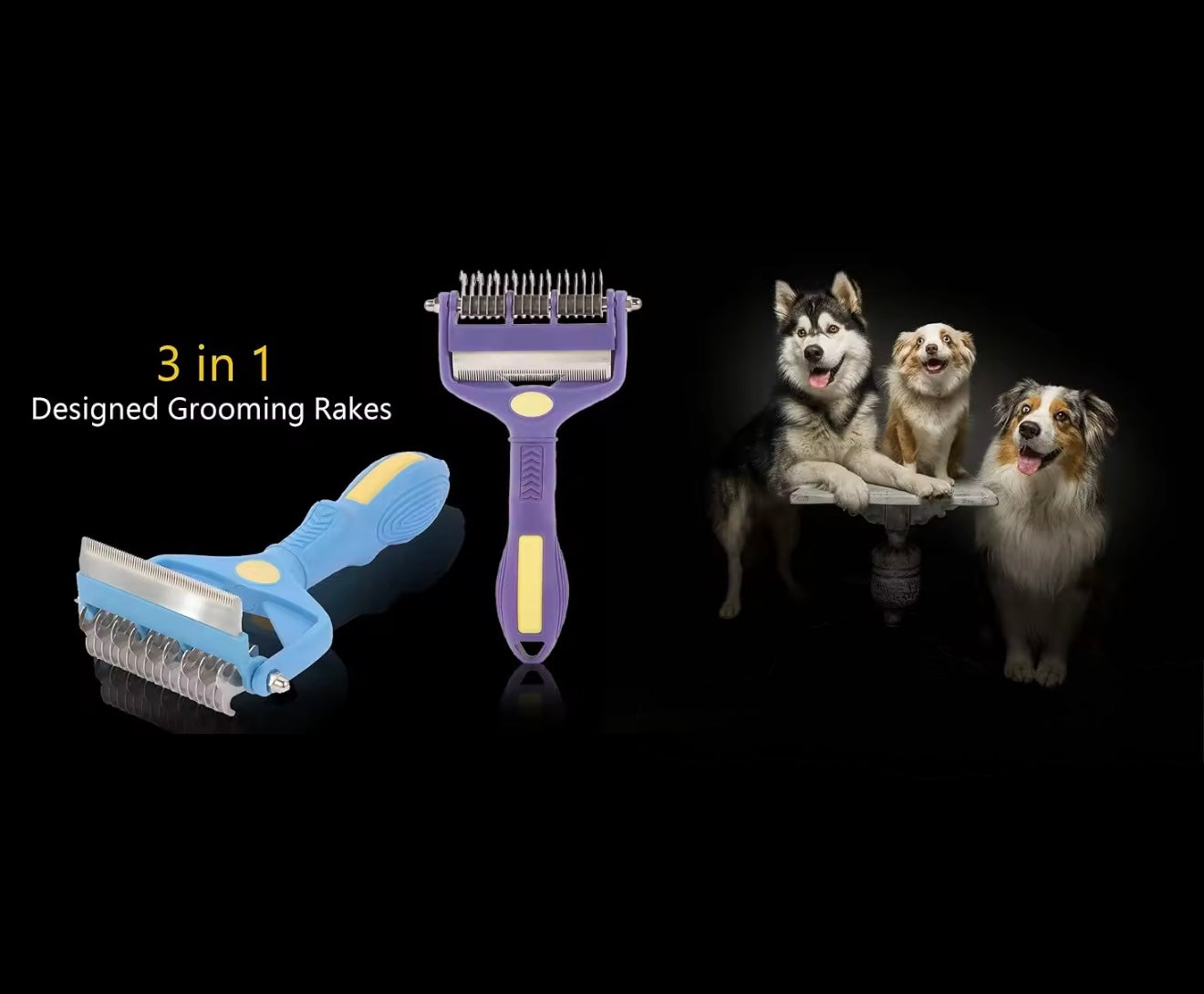 3-in-1 Pet Grooming Brush – Deshedding & Dematting Comb