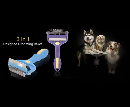 3-in-1 Pet Grooming Brush – Deshedding & Dematting Comb