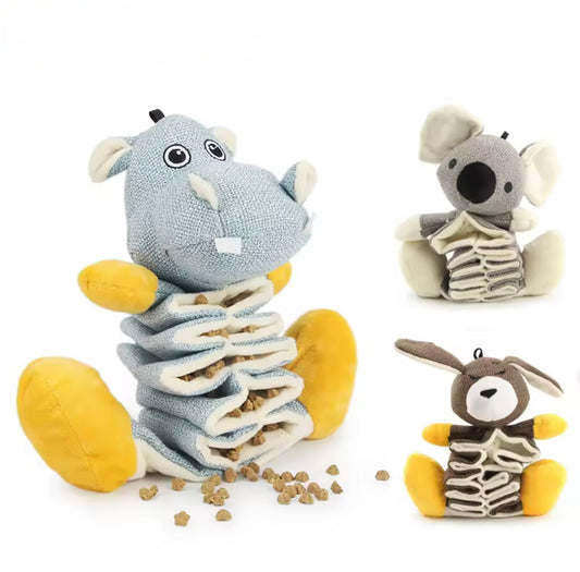Slow Feeder Plush Dog Toy – Koala, Kangaroo, Hippo Design