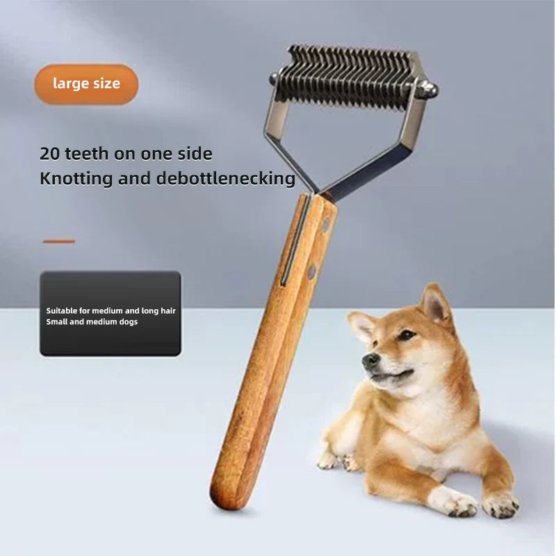Pet Grooming Brush – Walnut Deshedding Comb for Cats & Dogs