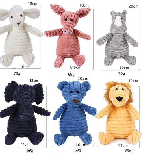 Plush Squeaky Dog Toy – Animal-Shaped, Bite-Resistant, Corduroy