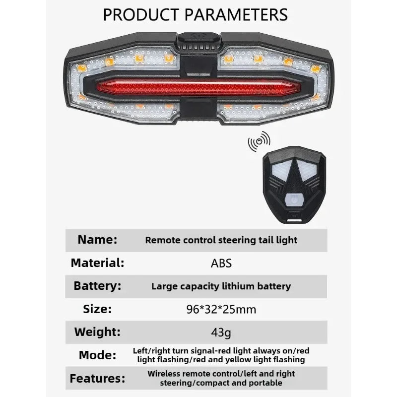 USB Bike Tail Light with Turn Signals – Waterproof, Remote-Controlled